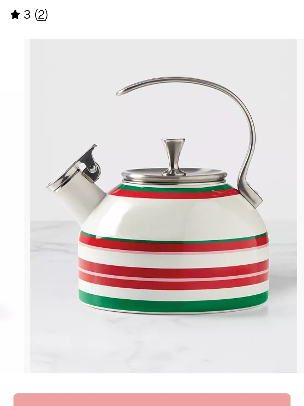 kate spade Merry & Bright Red, Green & White Striped Whistling Tea Kettle